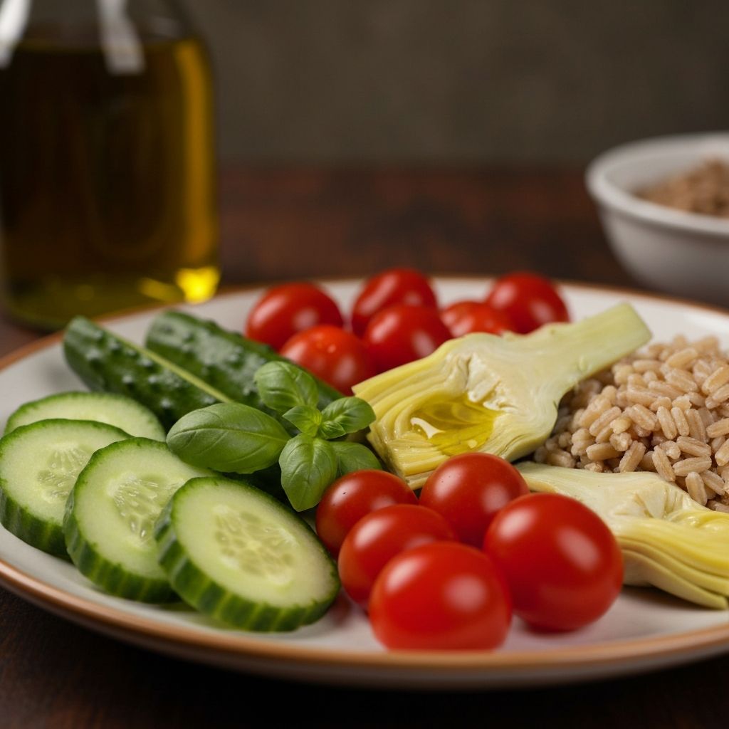 Mediterranean diet food composition and balanced meals